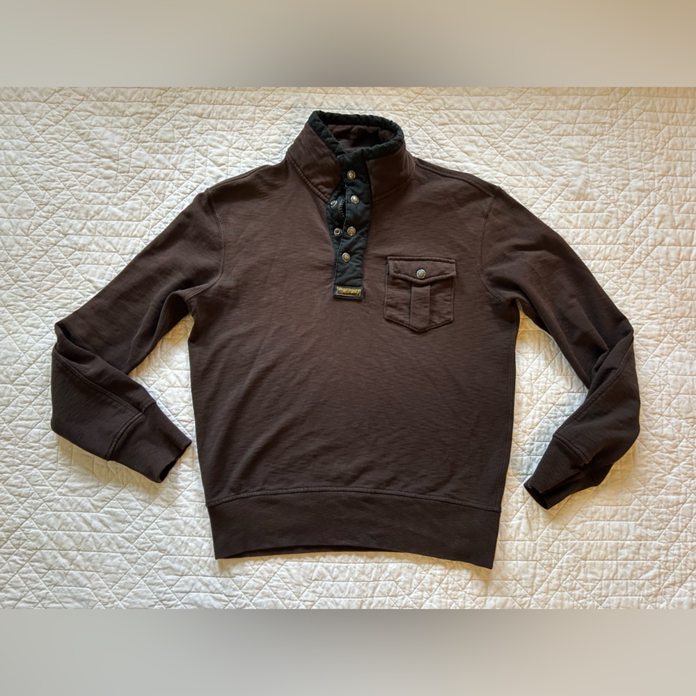 POLO Ralph Lauren Dark Brown 1/4 Snap Sweater with Black Accents M Medium